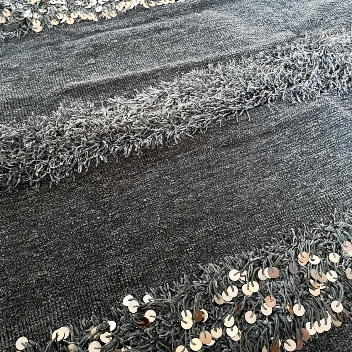 Douce Couverture Berbère Grise Sequins | Laine | 218x125 cm