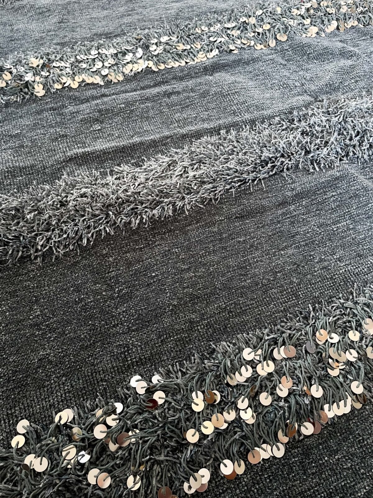 Douce Couverture Berbère Grise Sequins | Laine | 218x125 cm