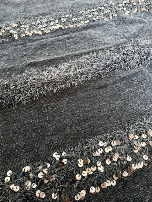 Douce Couverture Berbère Grise Sequins | Laine | 218x125 cm