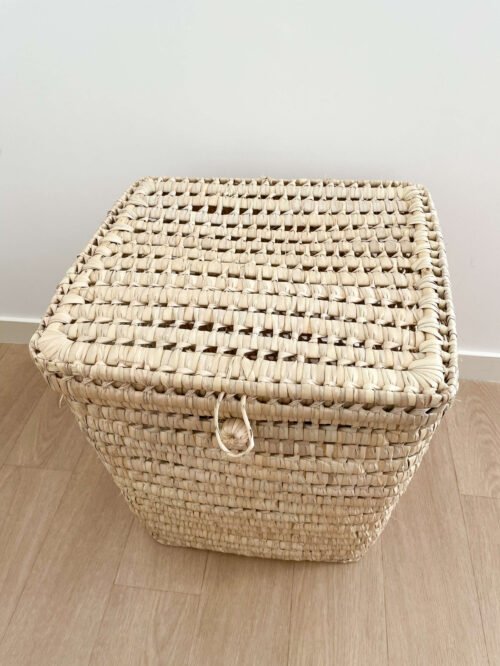 Panier à Linge Carré en Osier avec Couvercle | 41x40x34 cm