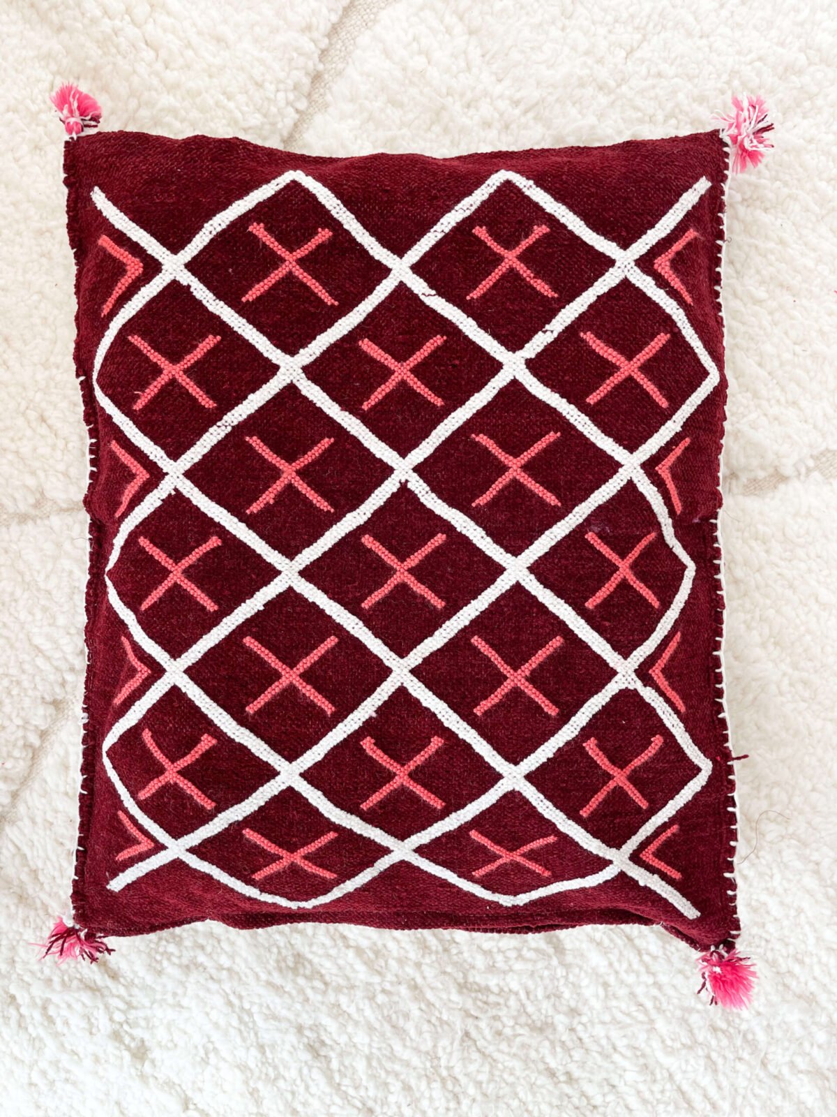 Coussin Berbère Croix Rose et Rouge | 50x43 cm