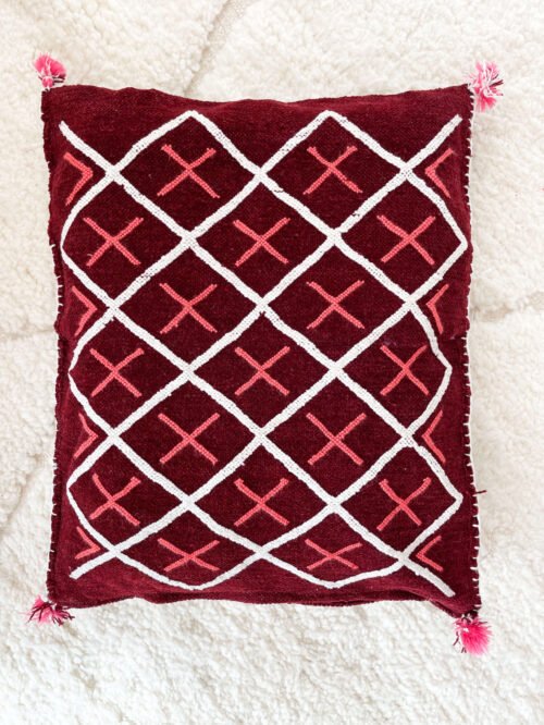 Coussin Berbère Croix Rose et Rouge | 50x43 cm