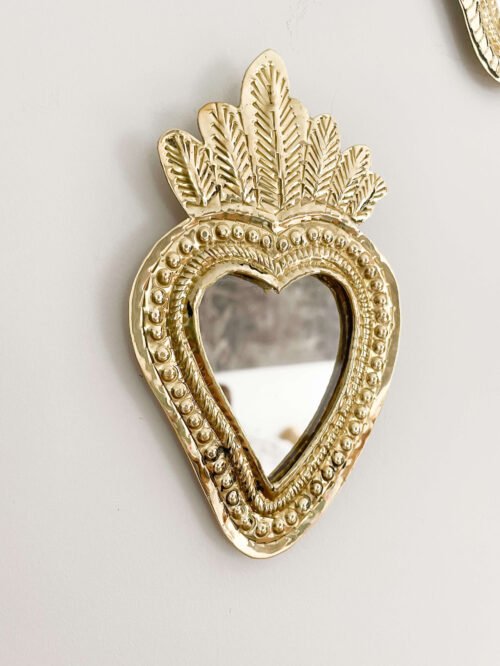 Miroir Façon Ex Voto Cœur en Laiton | Artisanat Marocain