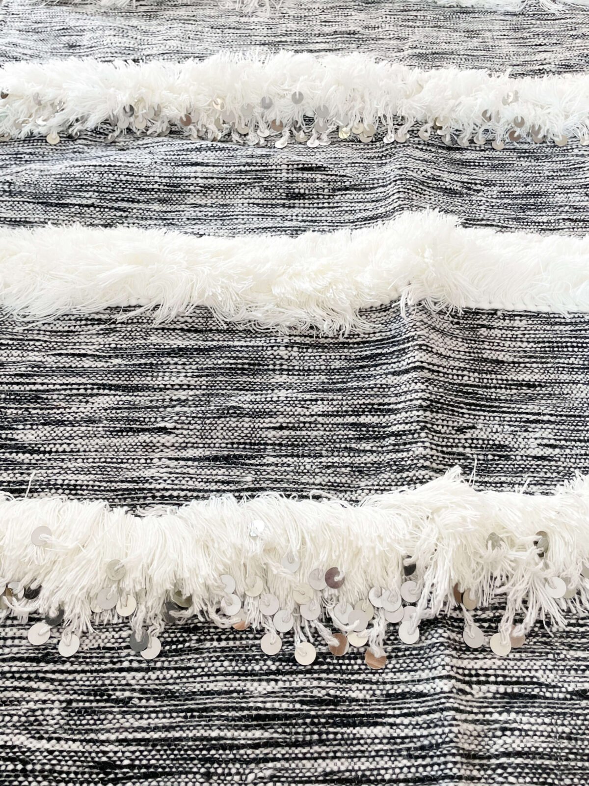 Charmante Couverture Berbère Grise | Laine & Sequins | 145x89 cm