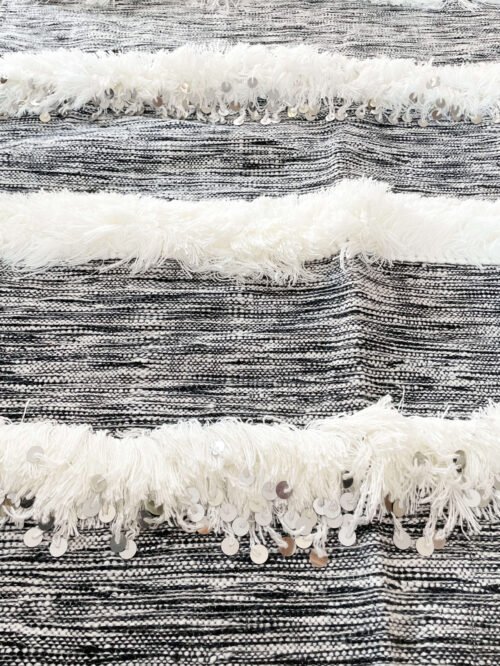 Charmante Couverture Berbère Grise | Laine & Sequins | 145x89 cm