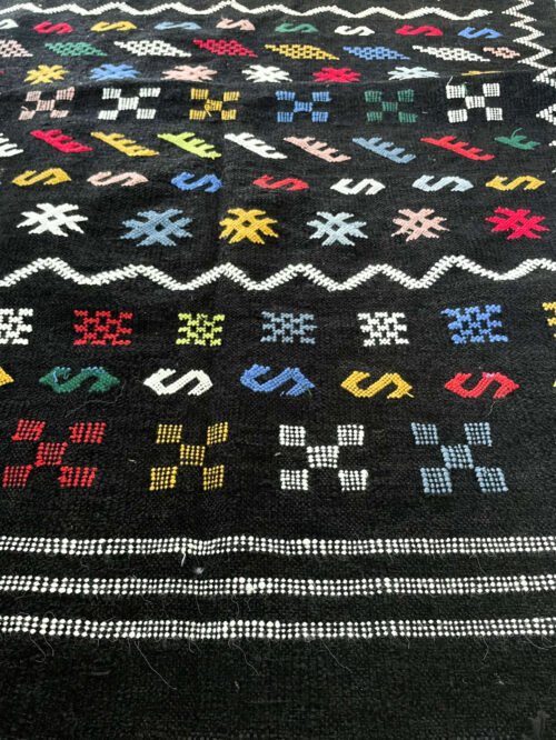 Élégant Tapis Berbère Noir | Laine Naturelle | 150x100 cm