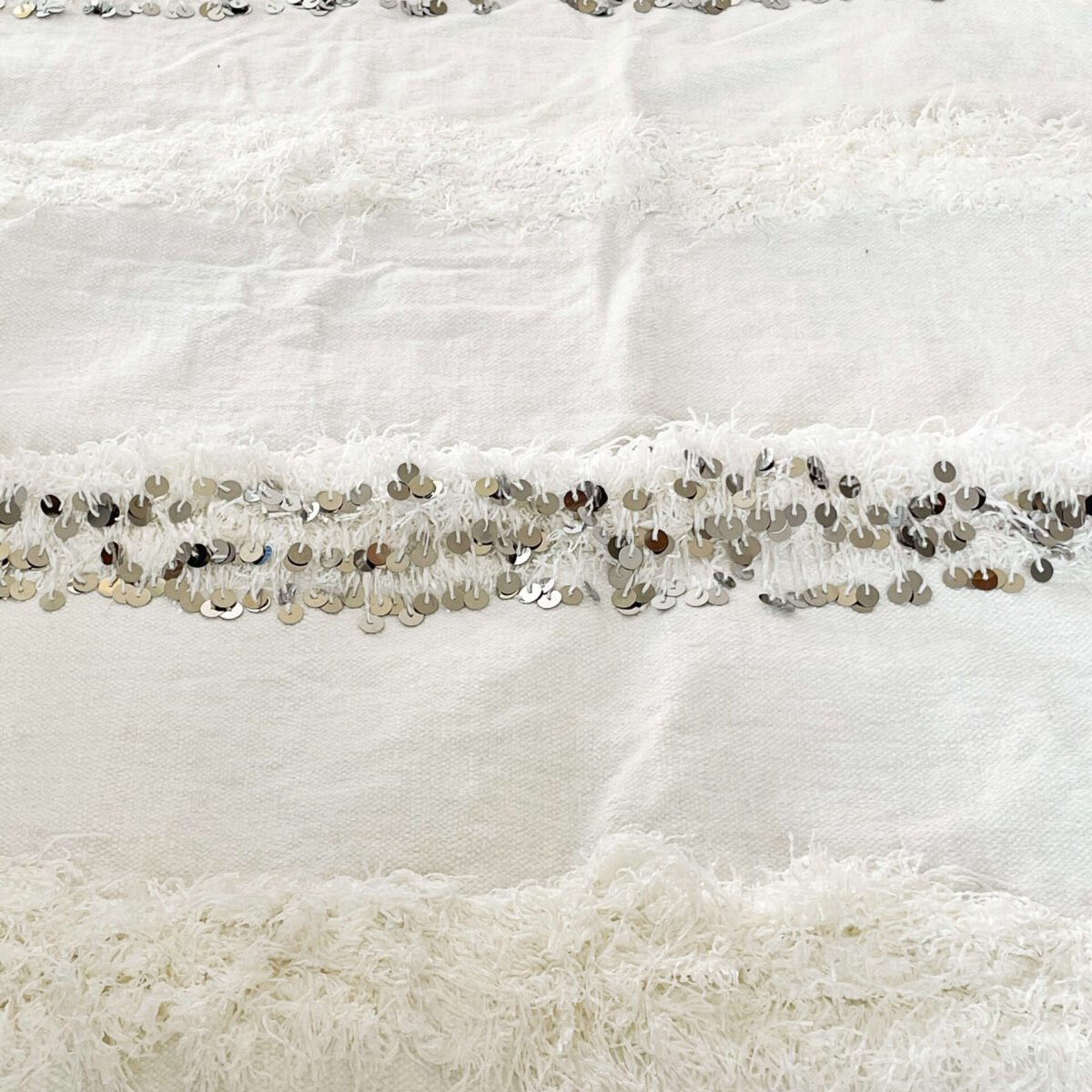 Douce Couverture Berbère Blanche | Laine & Sequins | 215x112 cm