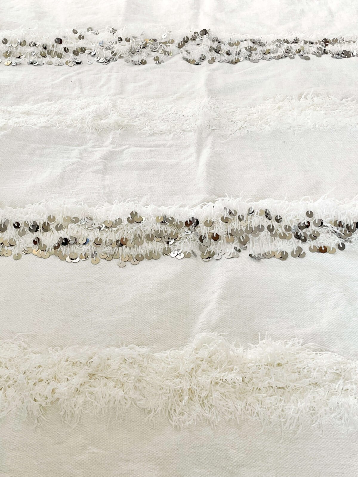 Douce Couverture Berbère Blanche | Laine & Sequins | 215x112 cm