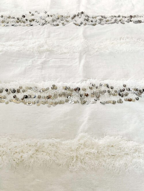 Douce Couverture Berbère Blanche | Laine & Sequins | 215x112 cm