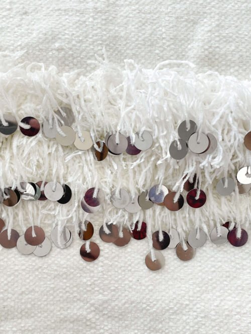 Douce Couverture Berbère Blanche | Laine & Sequins | 215x112 cm