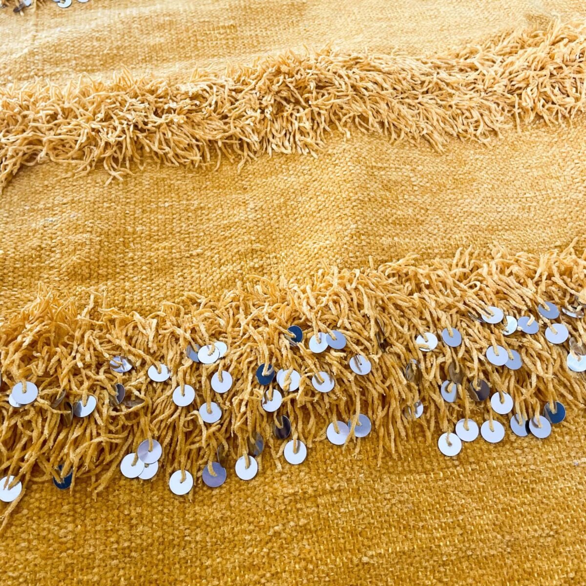 Rayonnante Couverture Berbère Orange | Laine & Sequins | 212x115 cm