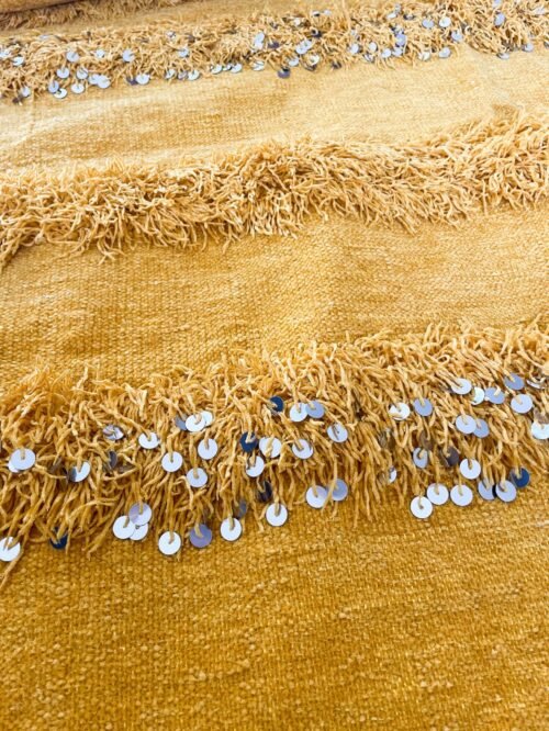 Rayonnante Couverture Berbère Orange | Laine & Sequins | 212x115 cm
