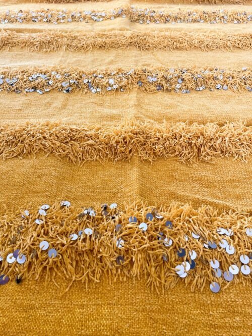 Rayonnante Couverture Berbère Orange | Laine & Sequins | 212x115 cm