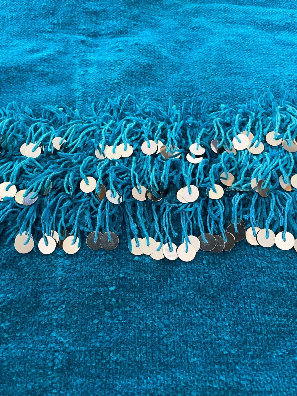 Élégante Couverture Berbère Bleue | Laine & Sequins | 224x132 cm