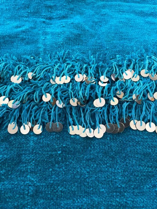 Élégante Couverture Berbère Bleue | Laine & Sequins | 224x132 cm