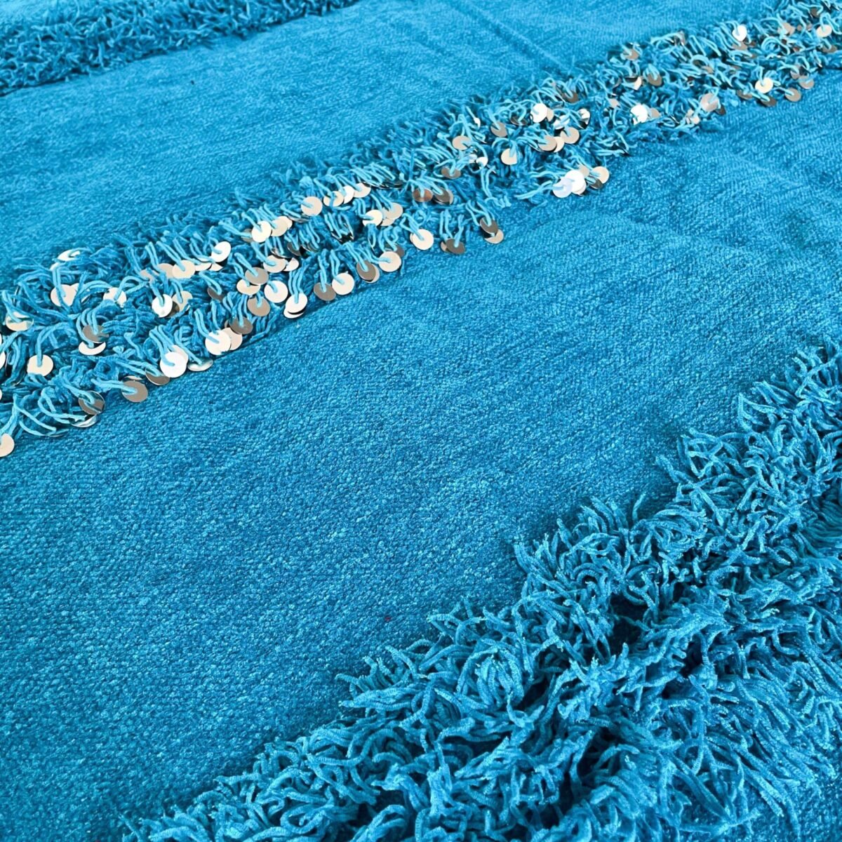 Élégante Couverture Berbère Bleue | Laine & Sequins | 224x132 cm