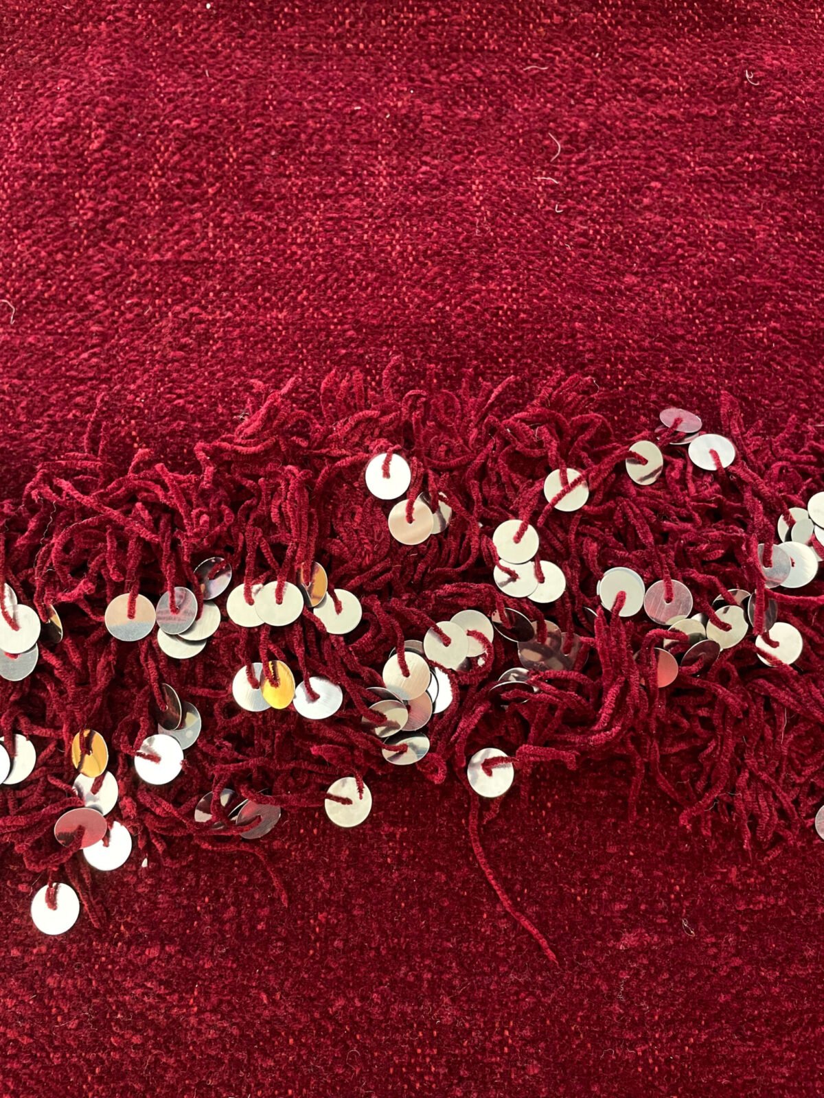 Couverture de Lit Berbère | 218x124 cm | Laine et Sequins | Bordeaux