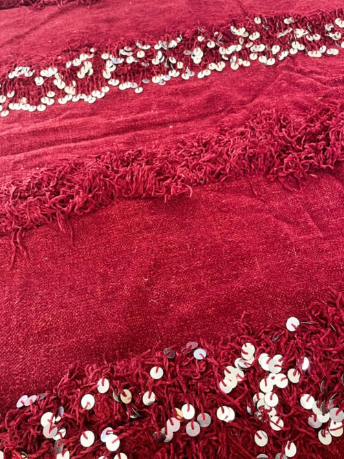 Couverture de Lit Berbère | 218x124 cm | Laine et Sequins | Bordeaux
