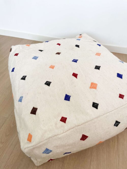 Pouf Laine Coloré Design Berbère Unique | 66x66x26cm | Fait Main