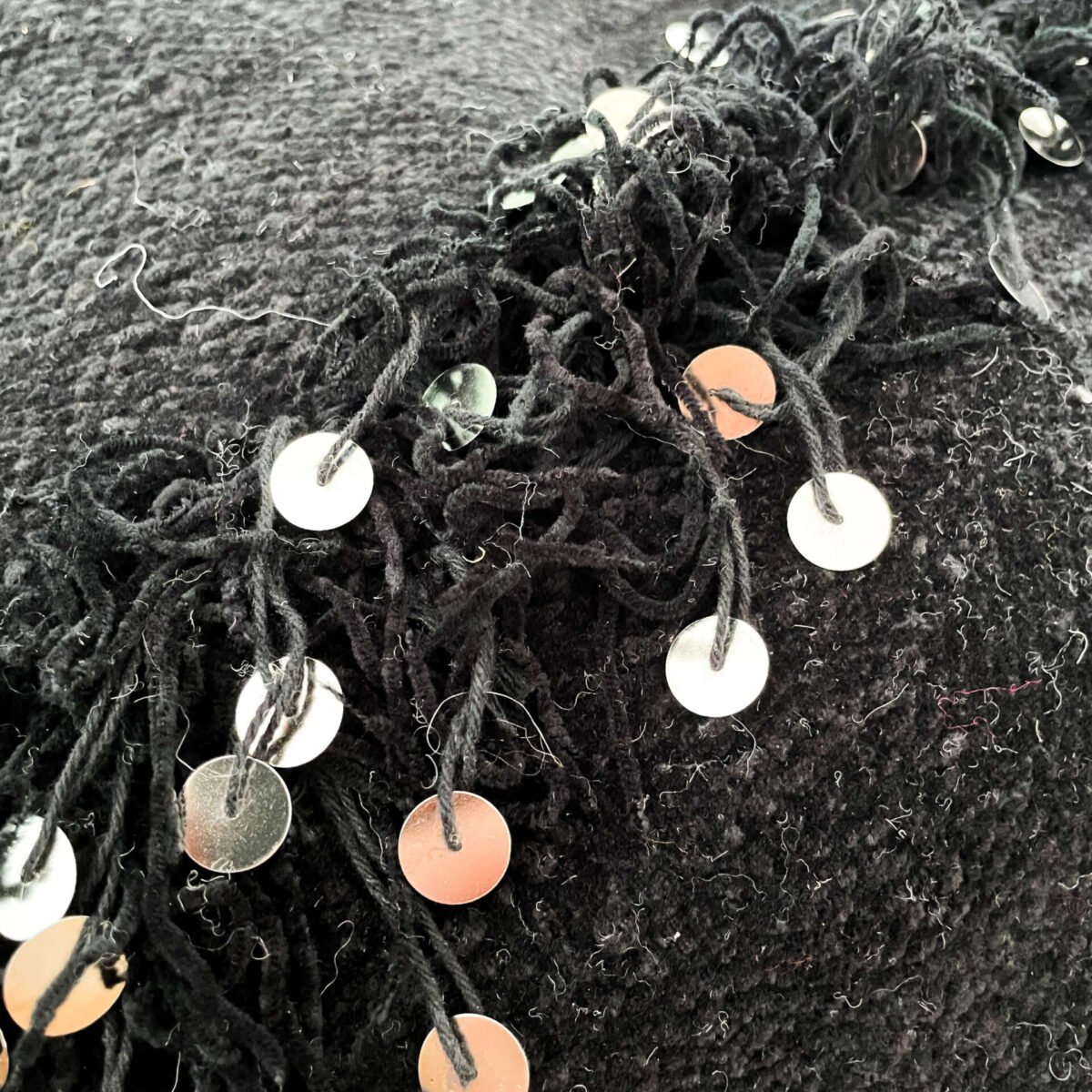 Pouf Handira Noir Authentique | Couverture Mariage Berbère | Pièce Unique