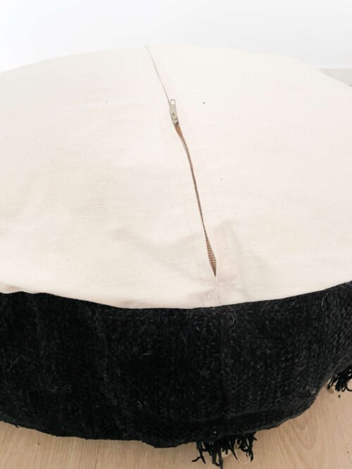 Pouf Handira Noir Authentique | Couverture Mariage Berbère | Pièce Unique