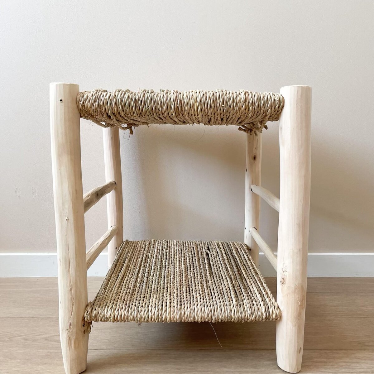 Table Chevet Beldi Osier & Bois | Style Marocain | 40x40x47cm