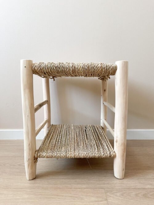 Table Chevet Beldi Osier & Bois | Style Marocain | 40x40x47cm