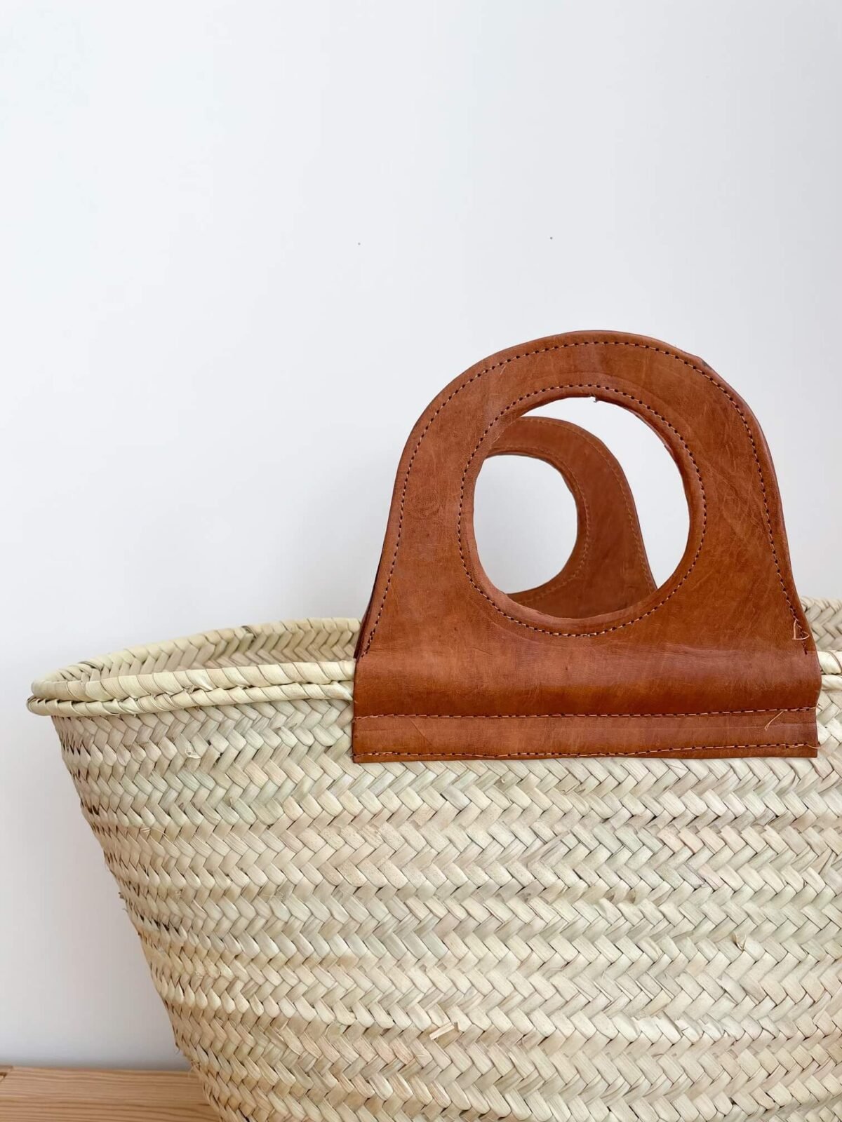 Panier Osier Ania Cuir Véritable | Grand Format 52x35x20cm | Fait Main