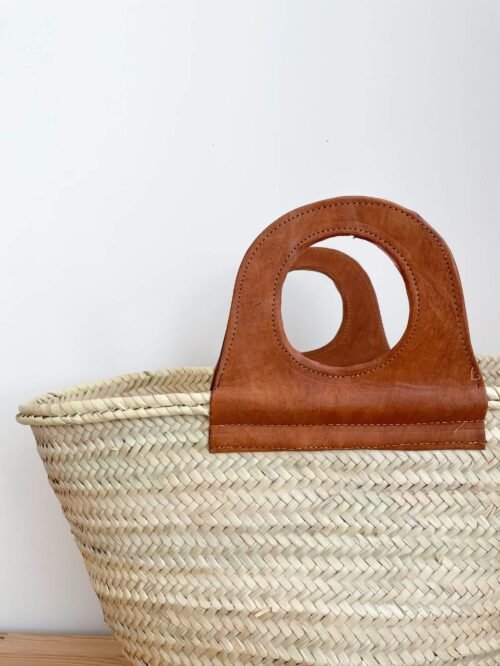Panier Osier Ania Cuir Véritable | Grand Format 52x35x20cm | Fait Main