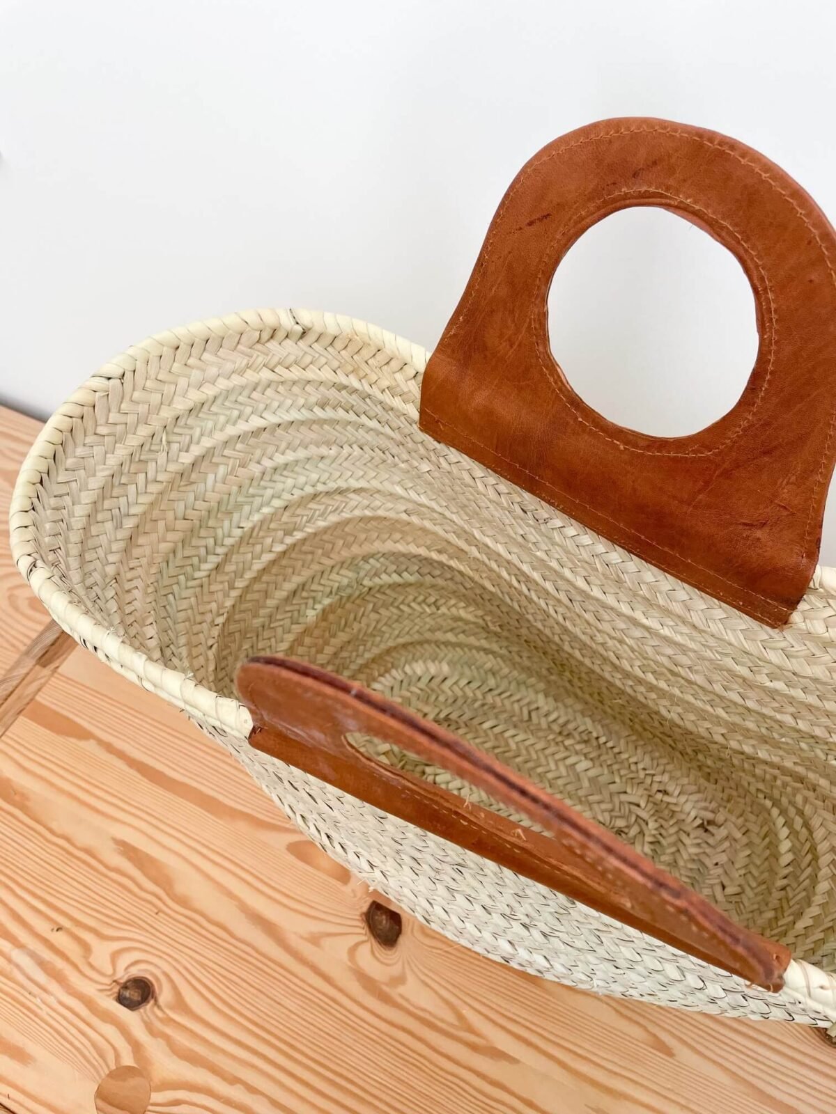 Panier Osier Ania Cuir Véritable | Grand Format 52x35x20cm | Fait Main