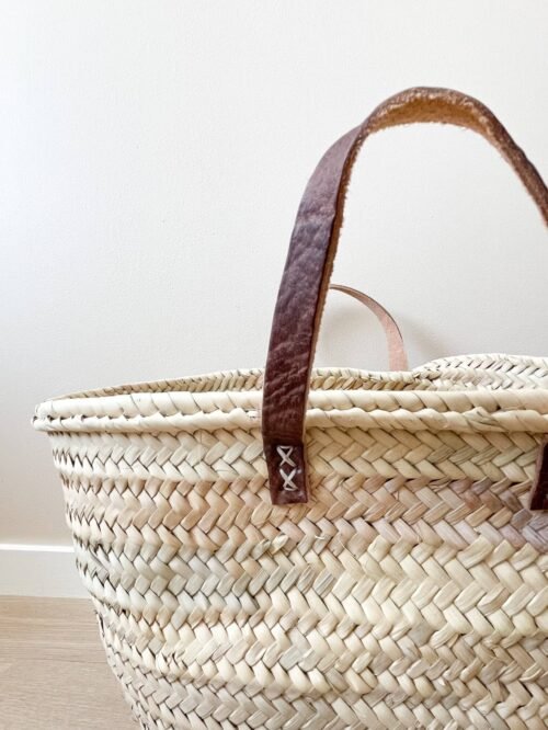 Grand Panier Osier Cuir Fait Main | Plage & Marché | Artisanat Marocain