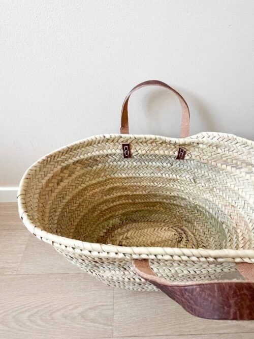 Grand Panier Osier Cuir Fait Main | Plage & Marché | Artisanat Marocain
