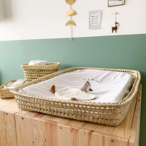 Panier à Langer à Rebord en Palmier | Artisanat Marocain | 50x70x12 cm