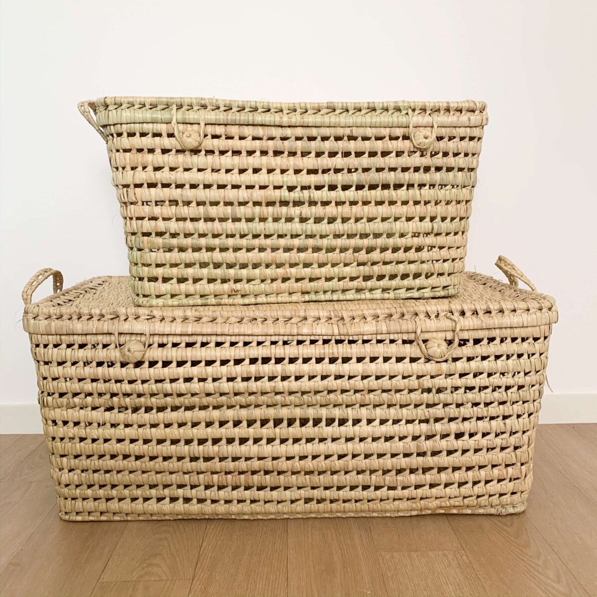 Malle XL en Feuilles de Palmier | Rangement Déco | 60x37x28 cm