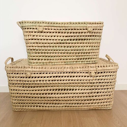 Malle XL en Feuilles de Palmier | Rangement Déco | 60x37x28 cm