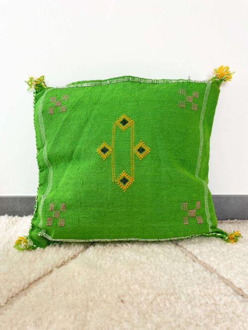 Coussin Sabra Vert Berbère en Fibres Végétales | 46x40 cm