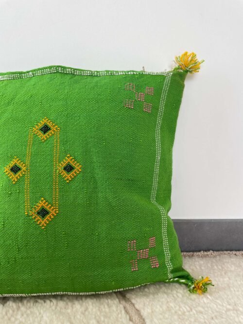 Coussin Sabra Vert Berbère en Fibres Végétales | 46x40 cm