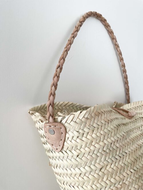 Panier à Anse Tressée en Cuir | 31x35x18 cm | Osier Fait Main