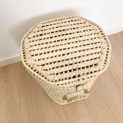 Panier à Linge Rond en Osier avec Couvercle | Artisanat Marocain