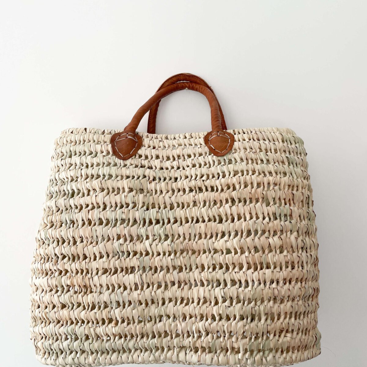 Panier Ajouré avec Poignée en Cuir | 30x34x15 cm | Fibres Naturelles
