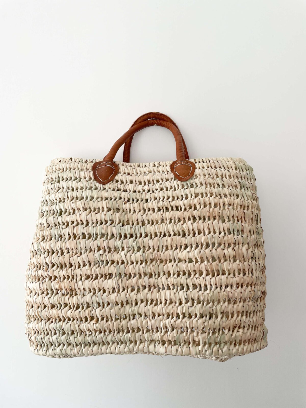 Panier Ajouré avec Poignée en Cuir | 30x34x15 cm | Fibres Naturelles