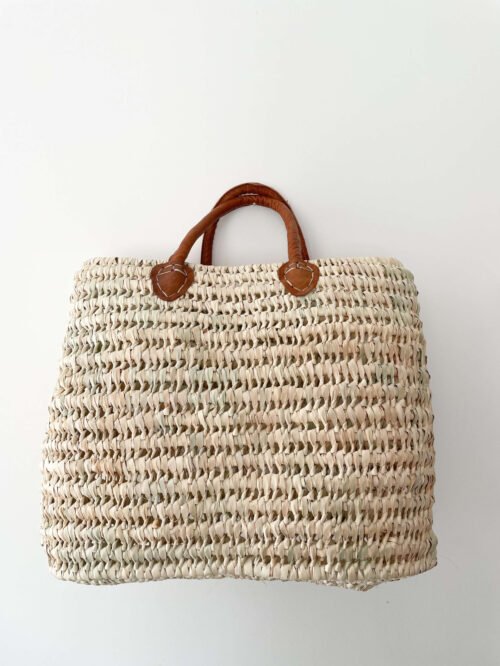 Panier Ajouré avec Poignée en Cuir | 30x34x15 cm | Fibres Naturelles