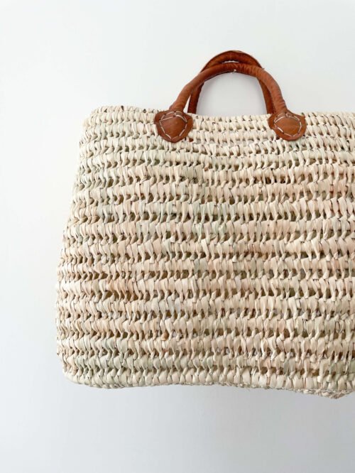 Panier Ajouré avec Poignée en Cuir | 30x34x15 cm | Fibres Naturelles
