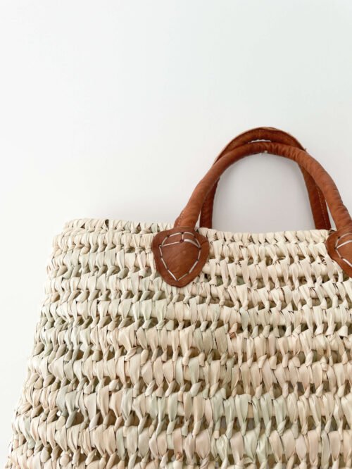 Panier Ajouré avec Poignée en Cuir | 30x34x15 cm | Fibres Naturelles