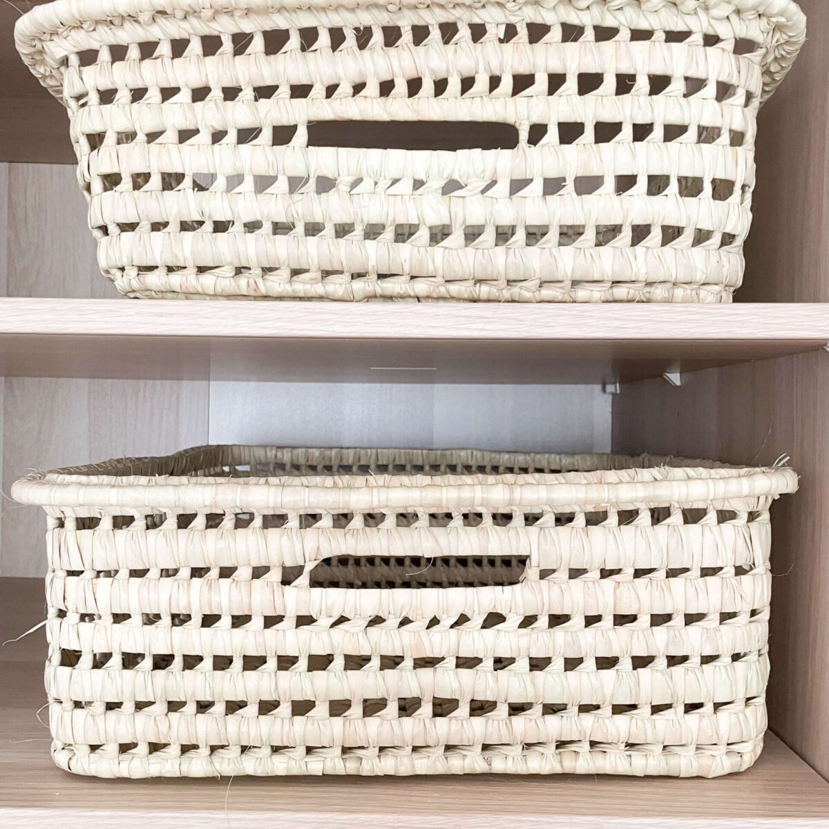Panier de Rangement Plat en Palmier Tressé | 40x37x13 cm