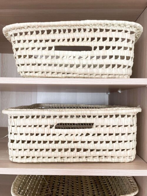 Panier de Rangement Plat en Palmier Tressé | 40x37x13 cm