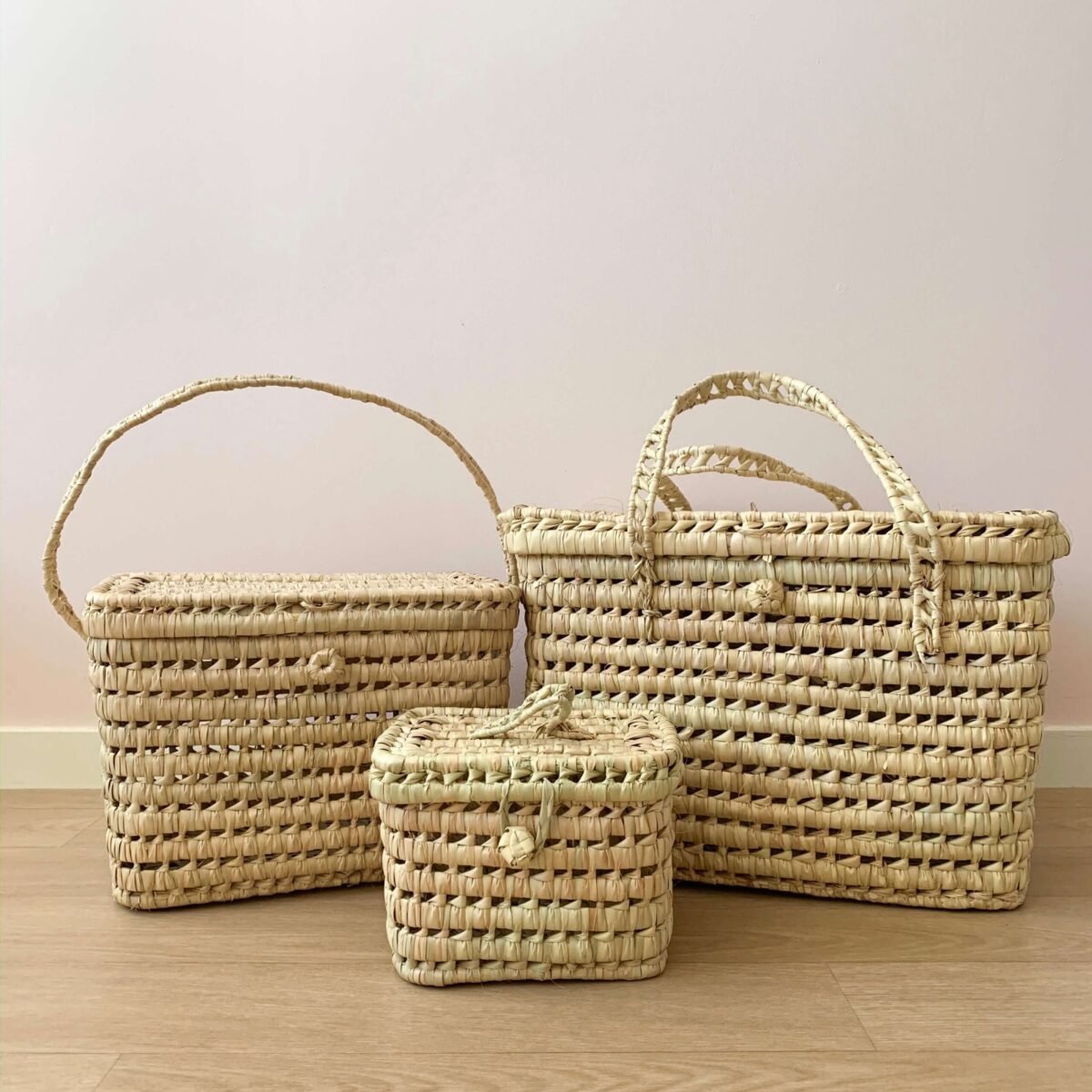 Coffre Moyen en Feuilles de Palmier | Artisanat Marocain | 36x24x25 cm