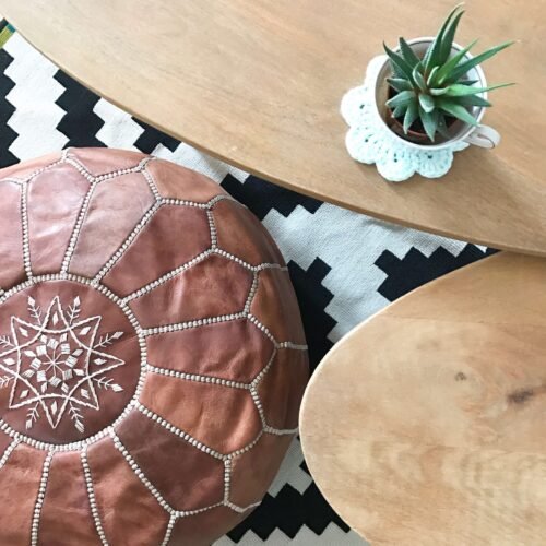 Pouf Marocain en Cuir Camel | 55x35cm | Artisanat Traditionnel (non rempli)
