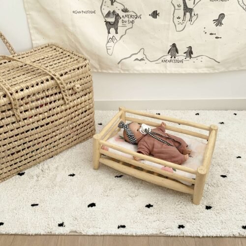 Lit en Bois Naturel pour Poupon | Artisanat Marocain