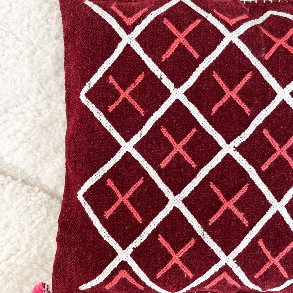 Coussin Berbère Croix Rose et Rouge | 50x43 cm